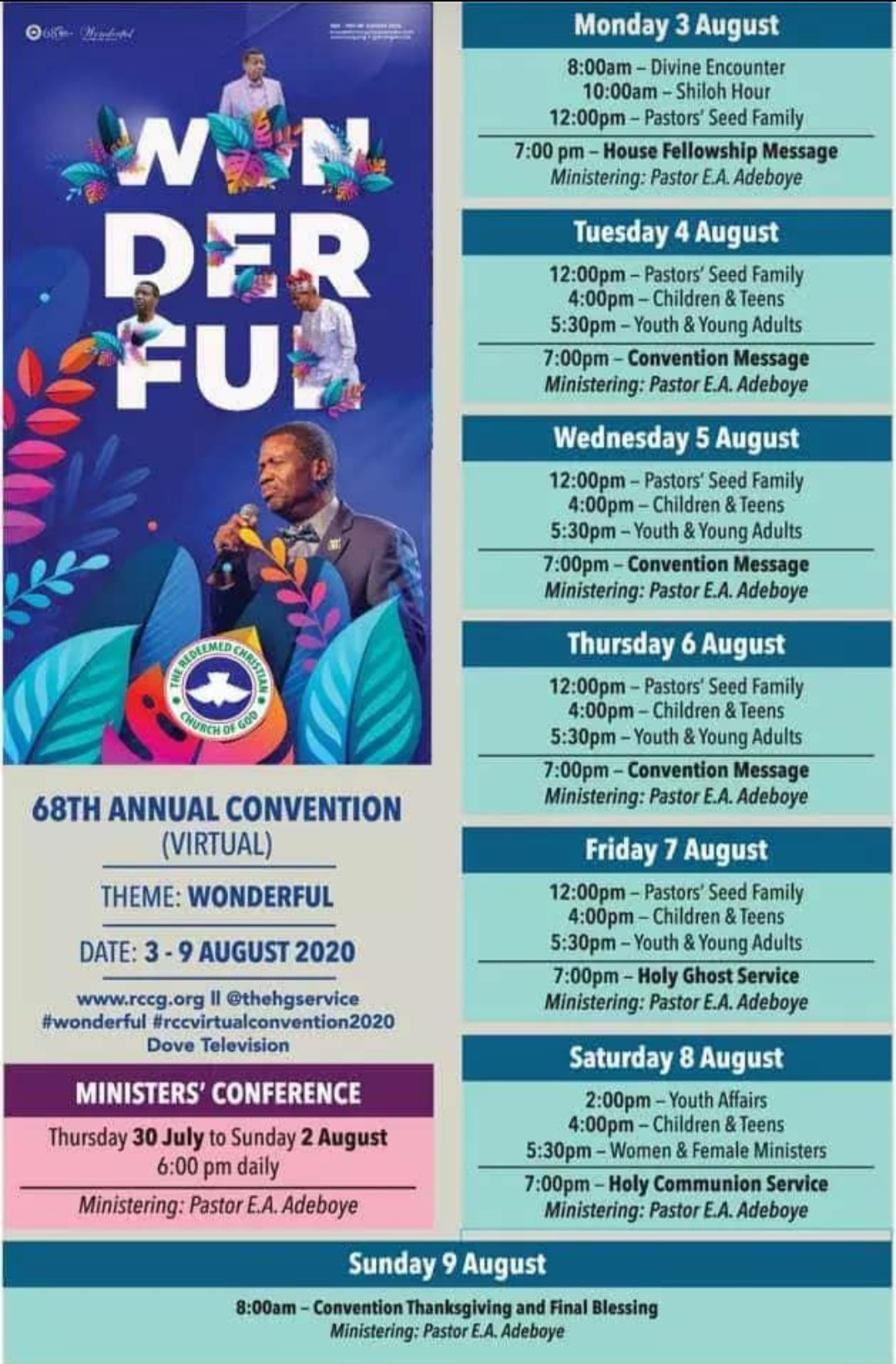 RCCG Convention 2020 (Date, Theme, Schedule, How To Stream Live