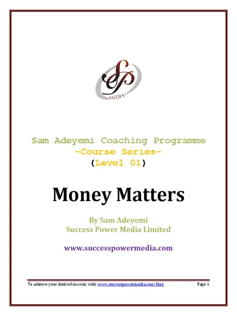 Download PDF: Money Matters by Rev Sam Adeyemi  20