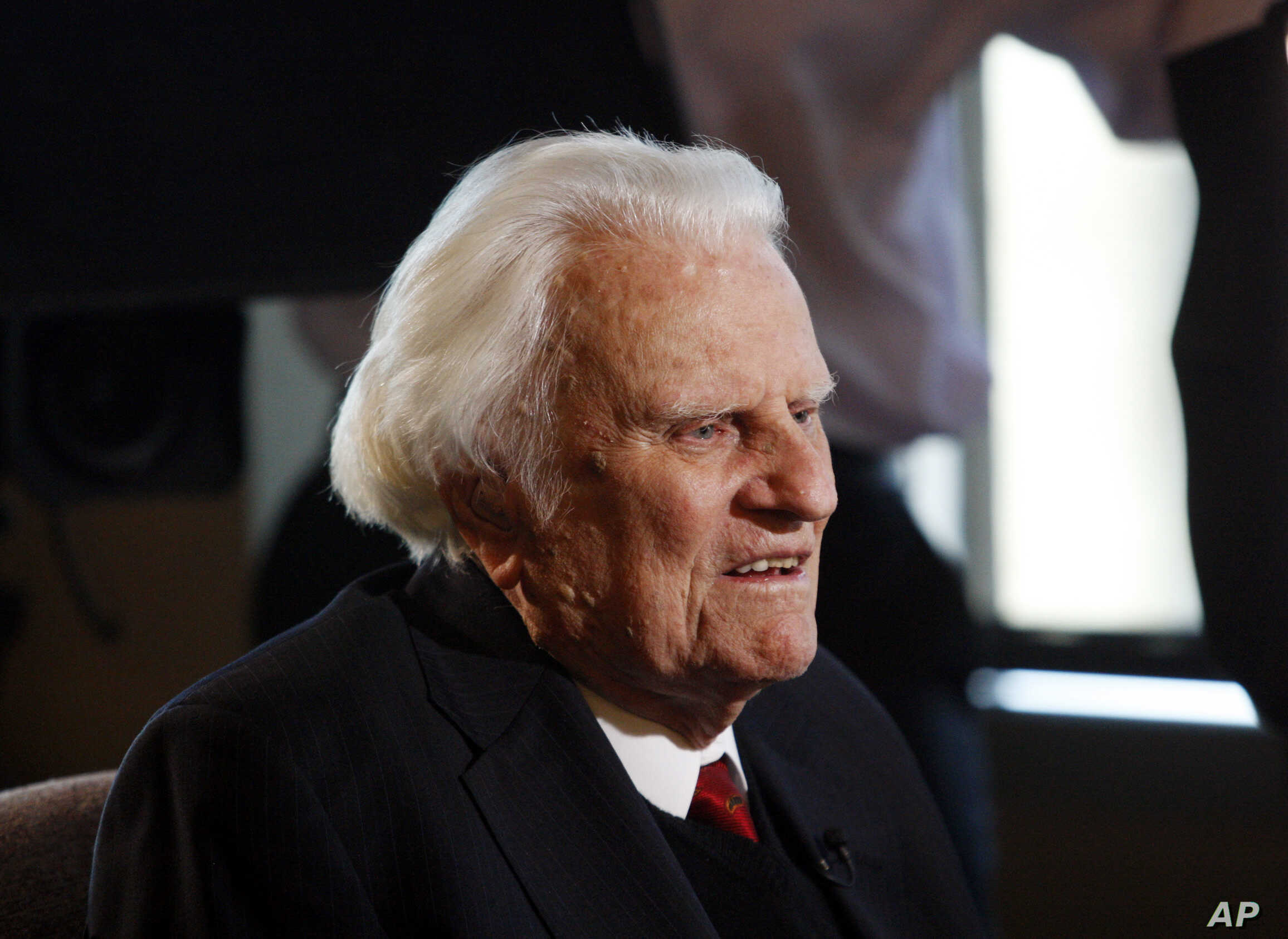 FILE - In this Dec. 20, 2010 file photo, evangelist Billy Graham, 92, speaks during an interview at the Billy Graham Evangelistic Association headquarters in Charlotte, N.C. As he approaches his 93rd birthday, Americas most famous Christian evangelist is reflecting frankly on his mortality and offering perspective for the countrys aging population. (AP Photo/Nell Redmond, File)